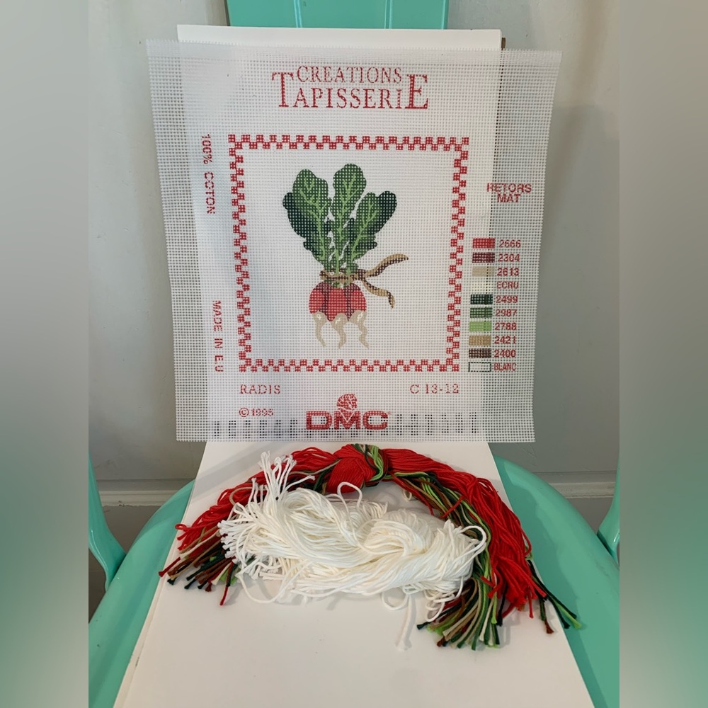 Rare New Open Box DMC Creative World Radish Half Cross Stitch Kit